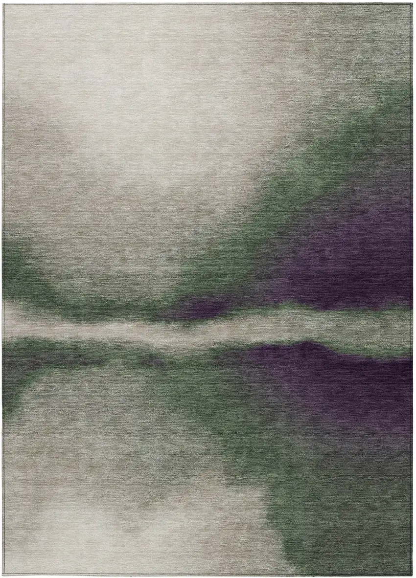 Fern Green Purple And Beige Abstract Washable Indoor Outdoor Area Rug Photo 3