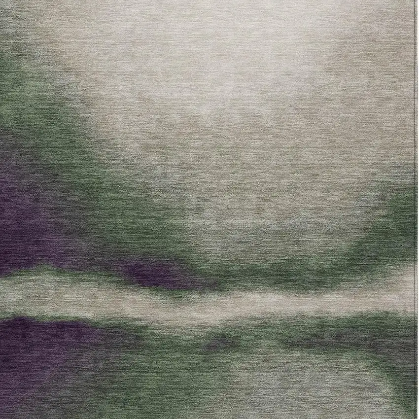 Fern Green Purple And Beige Abstract Washable Indoor Outdoor Area Rug Photo 2