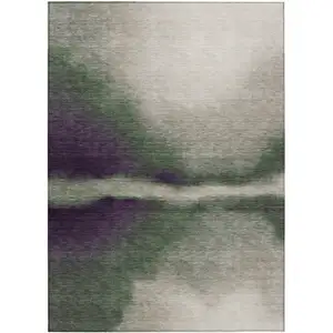 Photo of Fern Green Purple And Beige Abstract Washable Indoor Outdoor Area Rug