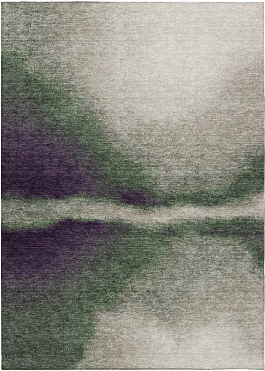 Fern Green Purple And Beige Abstract Washable Indoor Outdoor Area Rug Photo 1