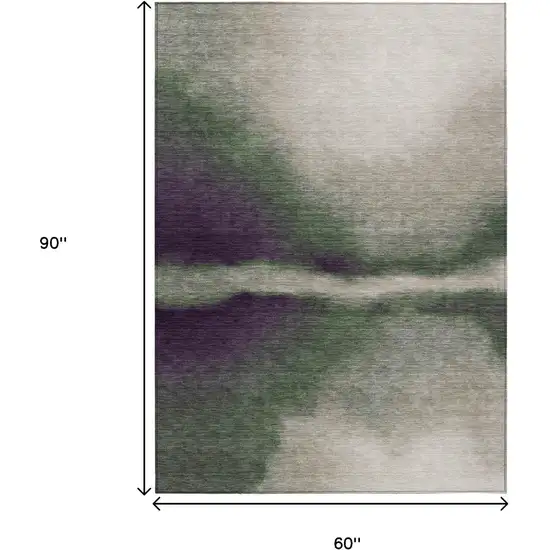 Fern Green Purple And Beige Abstract Washable Indoor Outdoor Area Rug Photo 7