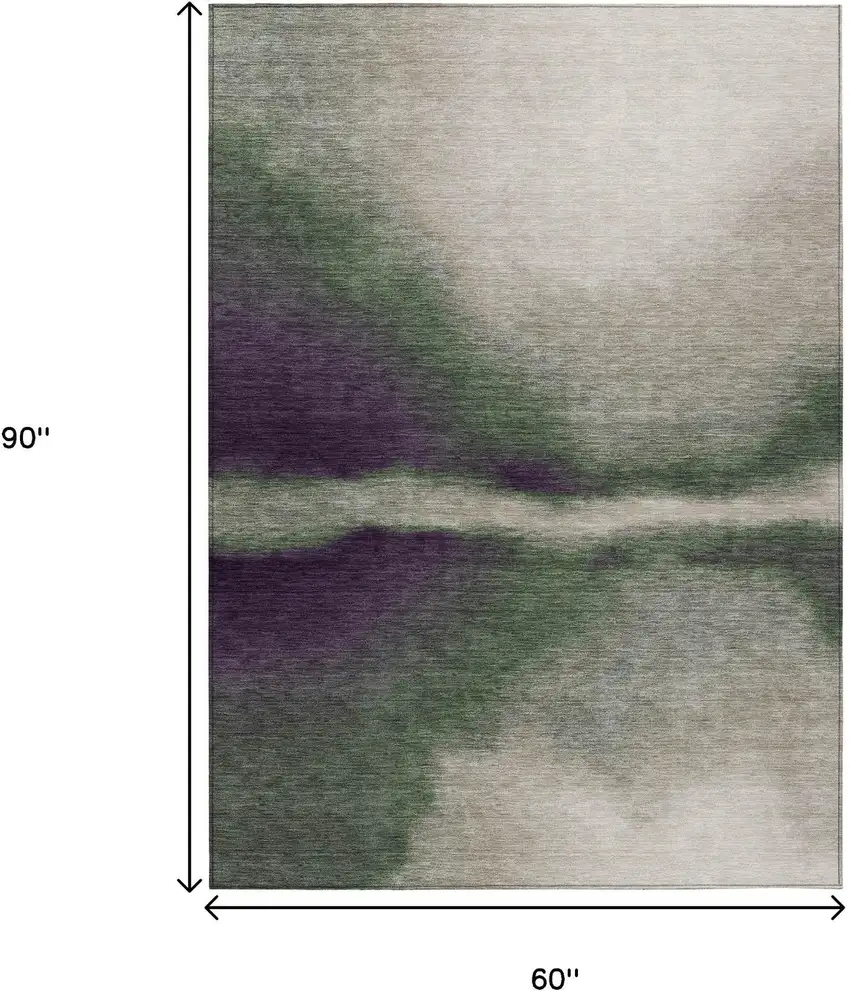 Fern Green Purple And Beige Abstract Washable Indoor Outdoor Area Rug Photo 7