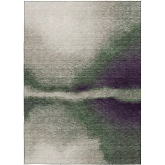 Fern Green Purple And Beige Abstract Washable Indoor Outdoor Area Rug Photo 3