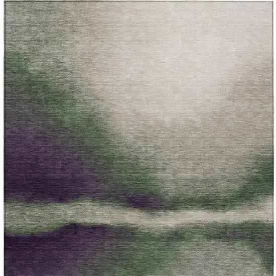 Fern Green Purple And Beige Abstract Washable Indoor Outdoor Area Rug Photo 3