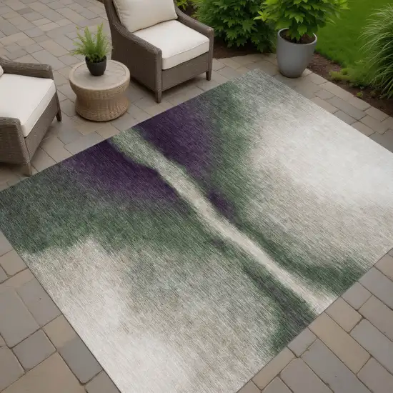 Fern Green Purple And Beige Abstract Washable Indoor Outdoor Area Rug Photo 7