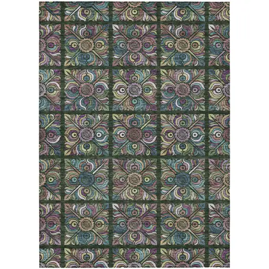 Fern Green Purple And Teal Blue Medallion Washable Indoor Outdoor Area Rug Photo 2