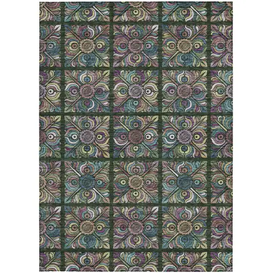 Fern Green Purple And Teal Blue Medallion Washable Indoor Outdoor Area Rug Photo 7