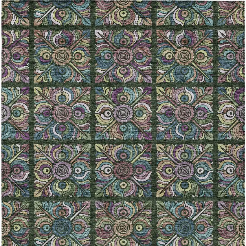 Fern Green Purple And Teal Blue Medallion Washable Indoor Outdoor Area Rug Photo 7