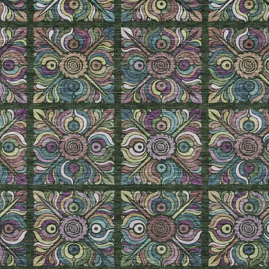 Fern Green Purple And Teal Blue Medallion Washable Indoor Outdoor Area Rug Photo 6