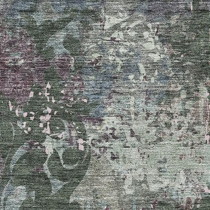 Fern Green Purple And Teal Damask Washable Area Rug With UV Protection Photo 2
