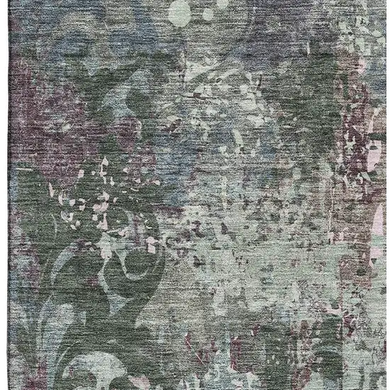 Fern Green Purple And Teal Damask Washable Area Rug With UV Protection Photo 3