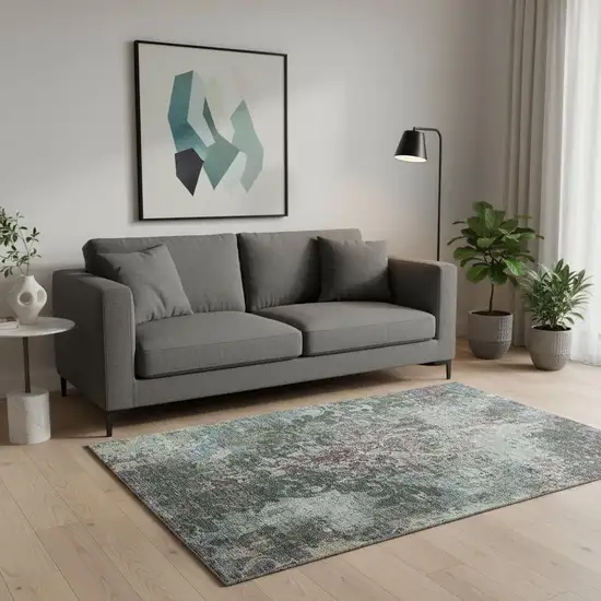 Fern Green Purple And Teal Damask Washable Area Rug With UV Protection Photo 2