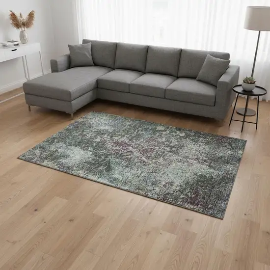 Fern Green Purple And Teal Damask Washable Area Rug With UV Protection Photo 2