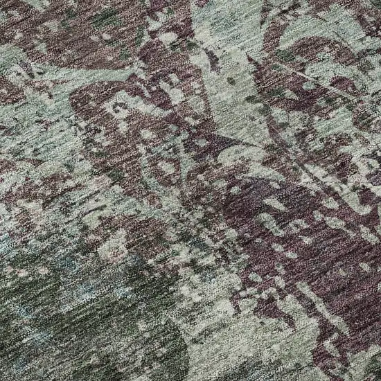 Fern Green Purple And Teal Damask Washable Area Rug With UV Protection Photo 9