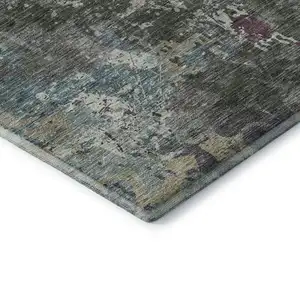 Photo of Fern Green Purple And Teal Damask Washable Area Rug With UV Protection