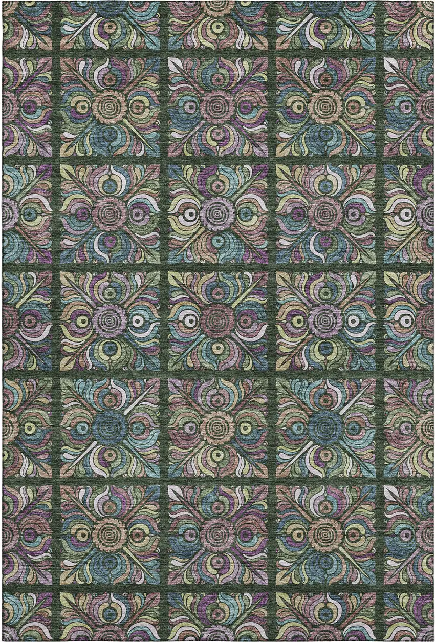 Fern Green Purple And Teal Medallion Washable Area Rug With UV Protection Photo 6
