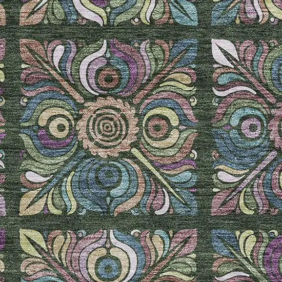 Fern Green Purple And Teal Medallion Washable Area Rug With UV Protection Photo 1