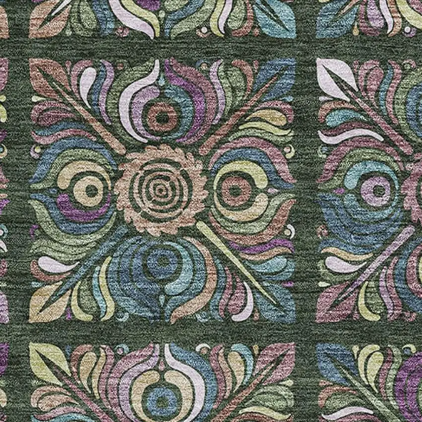 Fern Green Purple And Teal Medallion Washable Area Rug With UV Protection Photo 1