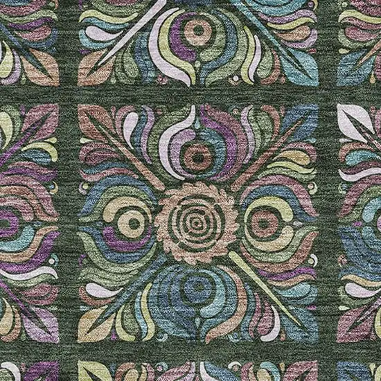 Fern Green Purple And Teal Medallion Washable Area Rug With UV Protection Photo 4