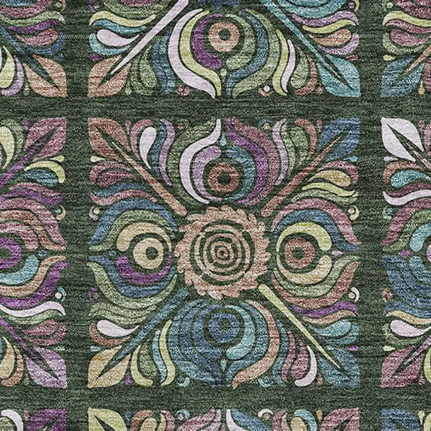 Fern Green Purple And Teal Medallion Washable Area Rug With UV Protection Photo 4