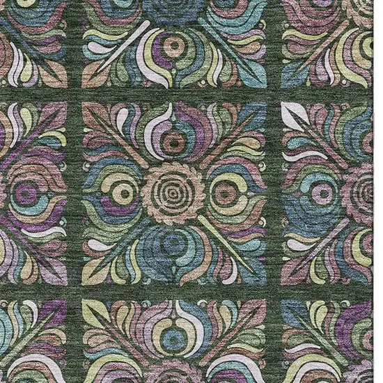 Fern Green Purple And Teal Medallion Washable Area Rug With UV Protection Photo 3