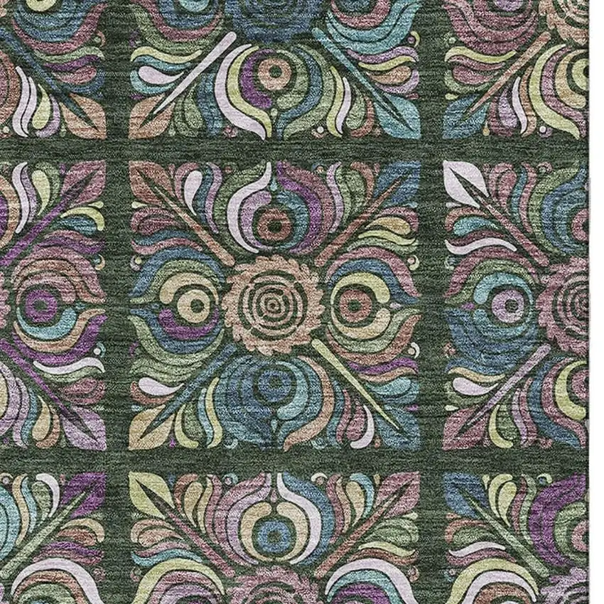 Fern Green Purple And Teal Medallion Washable Area Rug With UV Protection Photo 3