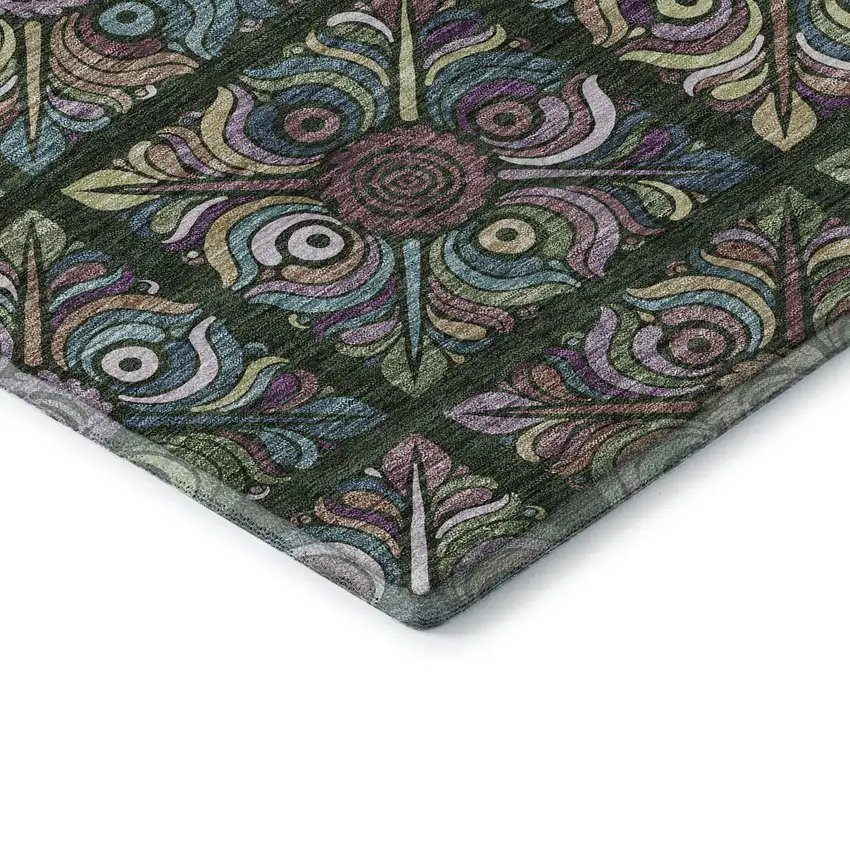 Fern Green Purple And Teal Medallion Washable Area Rug With UV Protection Photo 8