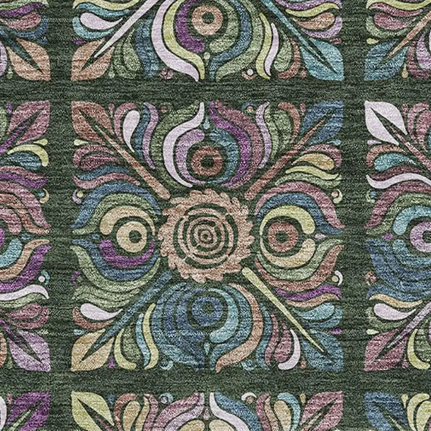 Fern Green Purple And Teal Medallion Washable Area Rug With UV Protection Photo 1