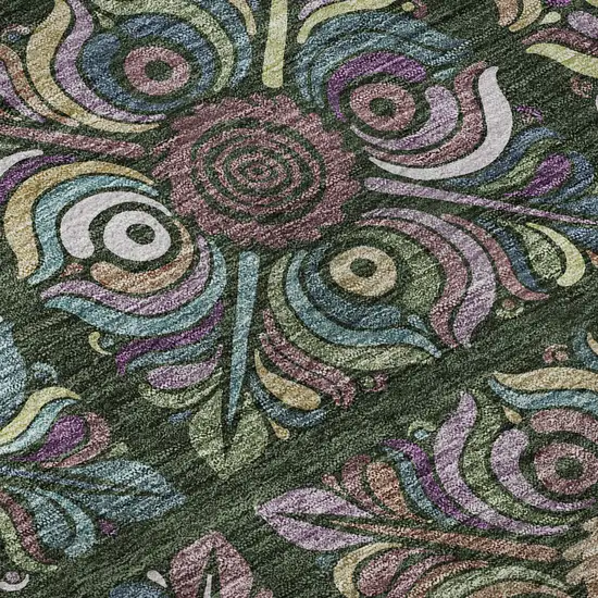 Fern Green Purple And Teal Medallion Washable Area Rug With UV Protection Photo 9