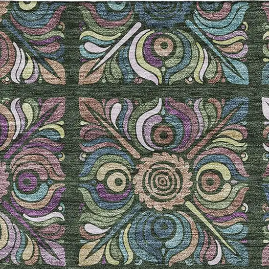 Fern Green Purple And Teal Medallion Washable Area Rug With UV Protection Photo 3