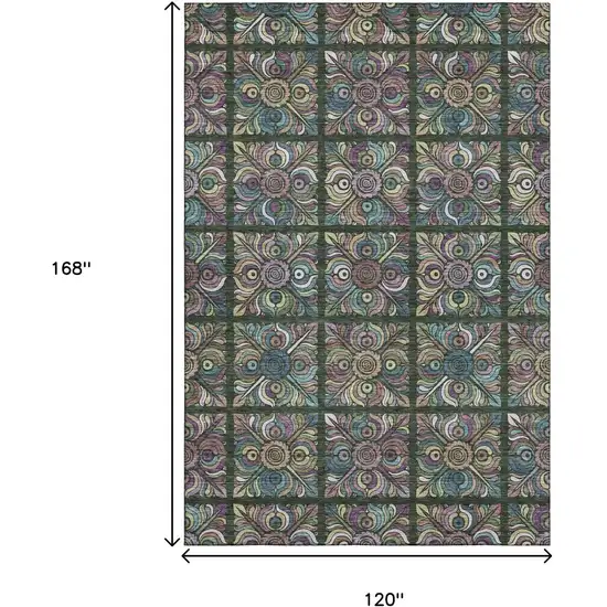 Fern Green Purple And Teal Medallion Washable Area Rug With UV Protection Photo 3
