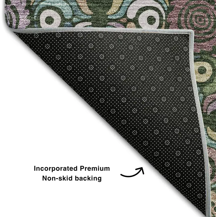 Fern Green Purple And Teal Medallion Washable Area Rug With UV Protection Photo 6