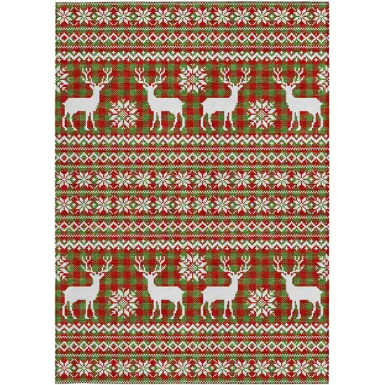 Fern Green Red And Ivory Animal Print Washable Indoor Outdoor Area Rug Photo 3