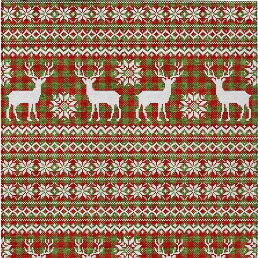 Fern Green Red And Ivory Animal Print Washable Indoor Outdoor Area Rug Photo 4