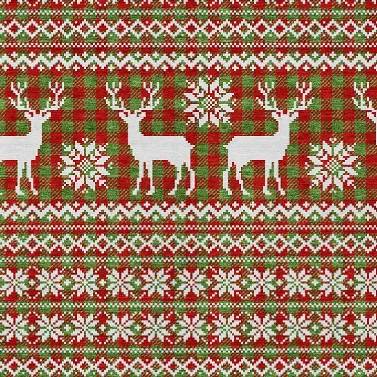 Fern Green Red And Ivory Animal Print Washable Indoor Outdoor Area Rug Photo 3