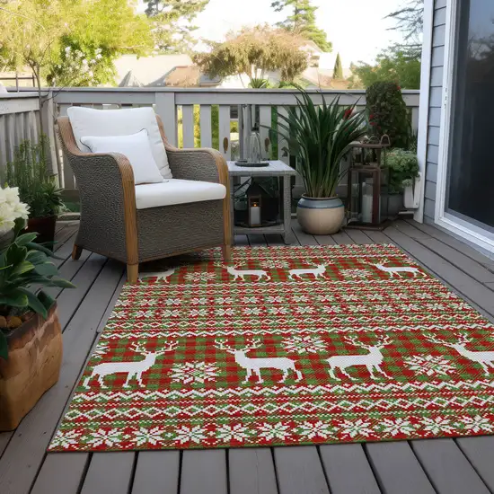 Fern Green Red And Ivory Animal Print Washable Indoor Outdoor Area Rug Photo 8