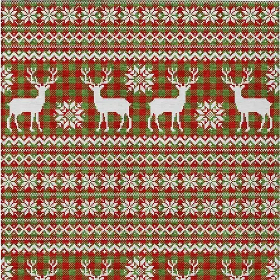 Fern Green Red And Ivory Animal Print Washable Indoor Outdoor Area Rug Photo 4