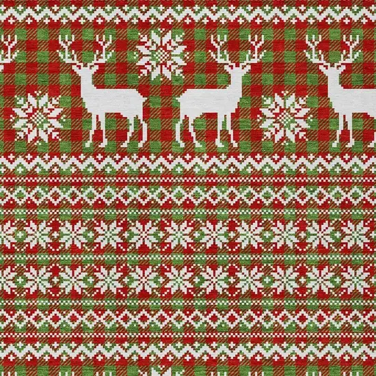 Fern Green Red And Ivory Animal Print Washable Indoor Outdoor Area Rug Photo 3