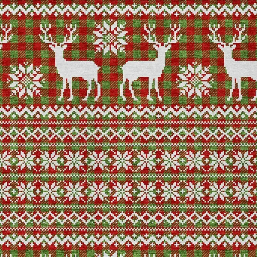 Fern Green Red And Ivory Animal Print Washable Indoor Outdoor Area Rug Photo 3