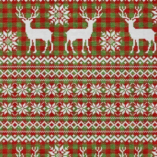 Fern Green Red And Ivory Animal Print Washable Indoor Outdoor Area Rug Photo 3