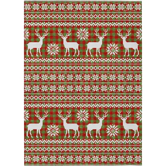 Fern Green Red And Ivory Animal Print Washable Indoor Outdoor Area Rug Photo 1