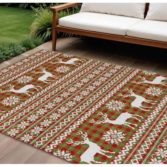 Fern Green Red And Ivory Animal Print Washable Indoor Outdoor Area Rug Photo 2