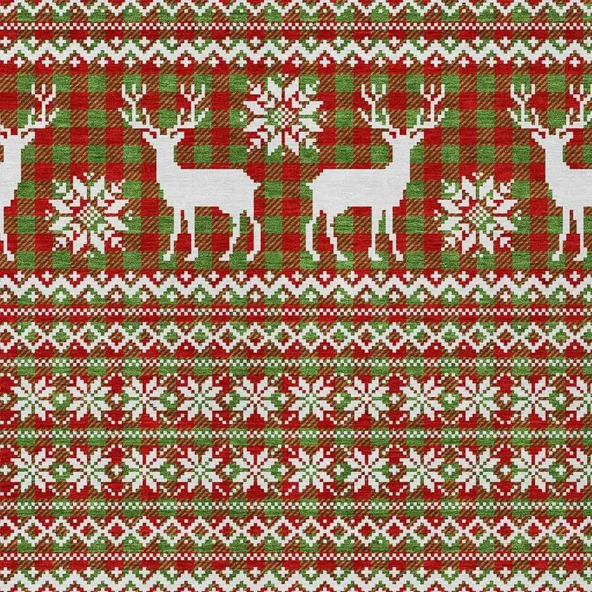 Fern Green Red And Ivory Animal Print Washable Indoor Outdoor Area Rug Photo 3