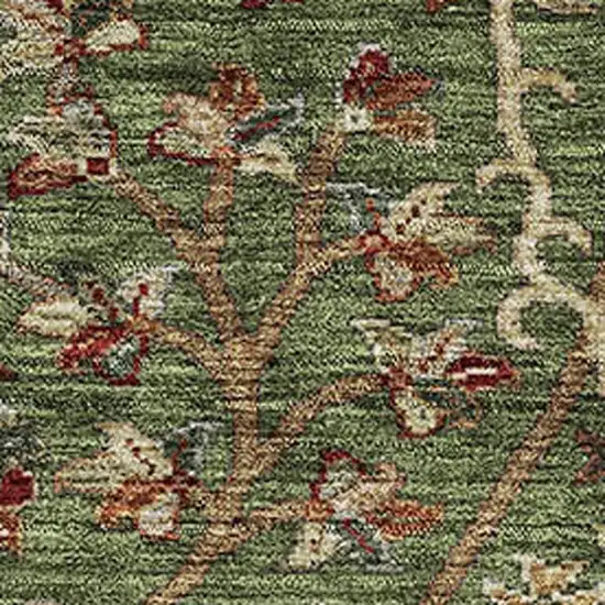 Fern Green Red And Ivory Floral Washable Area Rug With UV Protection Photo 2