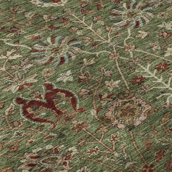 Fern Green Red And Ivory Floral Washable Area Rug With UV Protection Photo 8