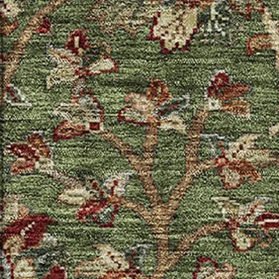 Fern Green Red And Ivory Floral Washable Area Rug With UV Protection Photo 2