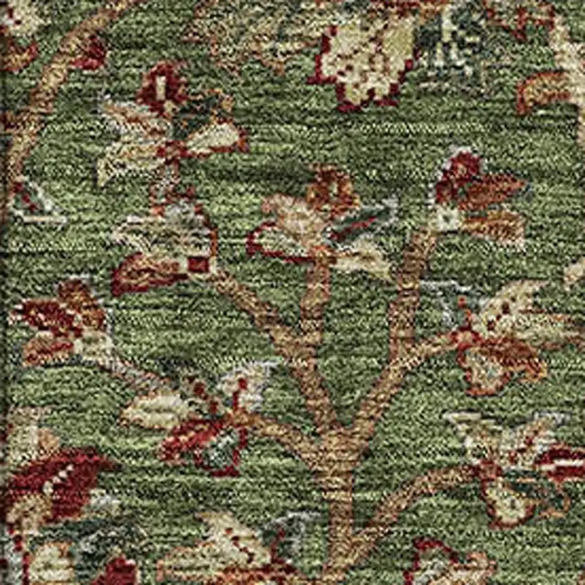 Fern Green Red And Ivory Floral Washable Area Rug With UV Protection Photo 2