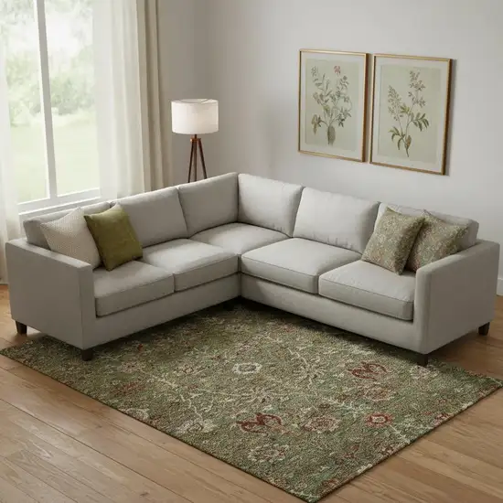 Fern Green Red And Ivory Floral Washable Area Rug With UV Protection Photo 2