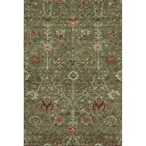 Photo of Fern Green Red And Ivory Floral Washable Area Rug With UV Protection