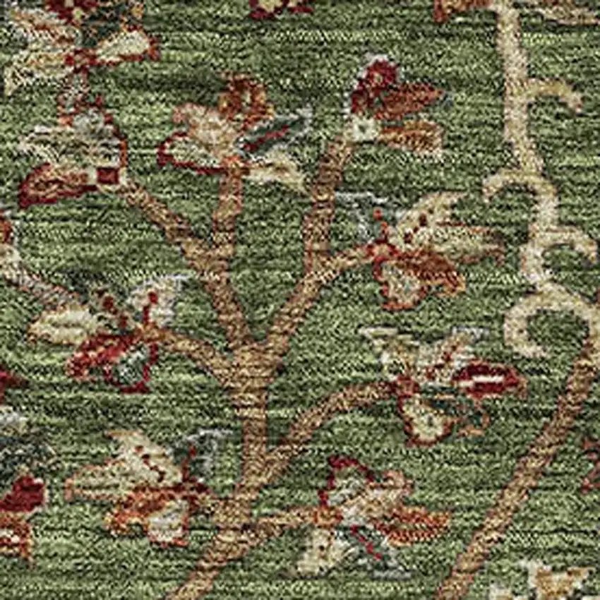 Fern Green Red And Ivory Floral Washable Area Rug With UV Protection Photo 2